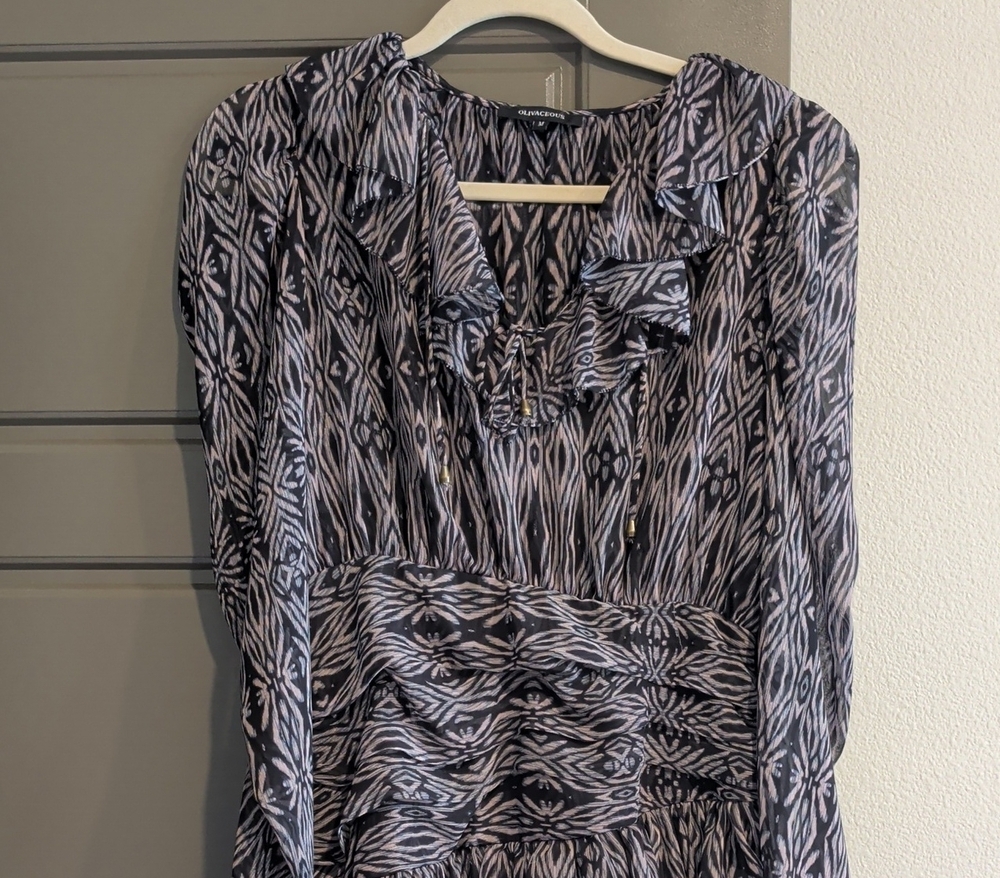 Olivaceous Ikat-Print Blouse in Black and Cream